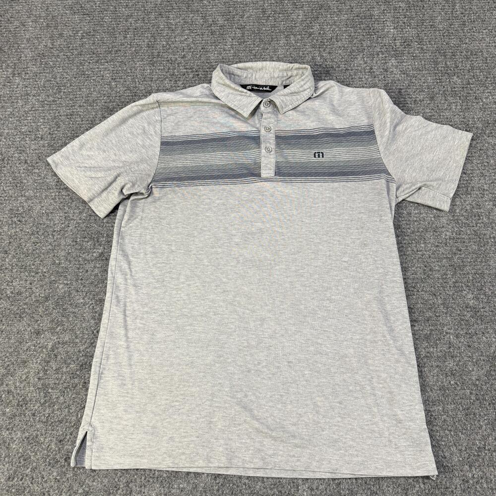 Travis Mathew Polo Shirt Mens Medium Gray Stripe Golf Performance Casual